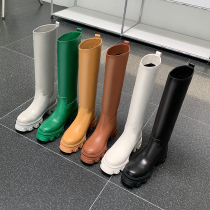 Abaos home European and American head cow leather display slim heightening of thick bottom knight boots female year autumn new round head high cylinder long boot