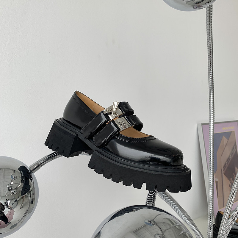 Pine Cake Thick Bottom Genuine Leather Mary Rare Lego Shoes Women 2022 Spring New Heightening Rough Heel College Wind Small Leather Shoes