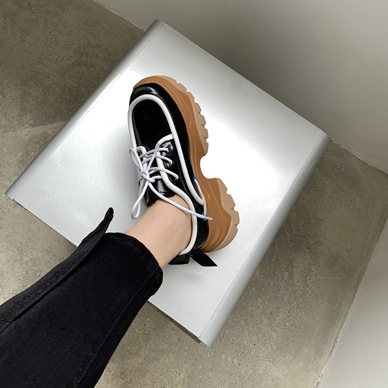 Abaojia sponge cake thick-soled color matching old shoes female ins trendy spring and autumn new niche strap increase casual shoes