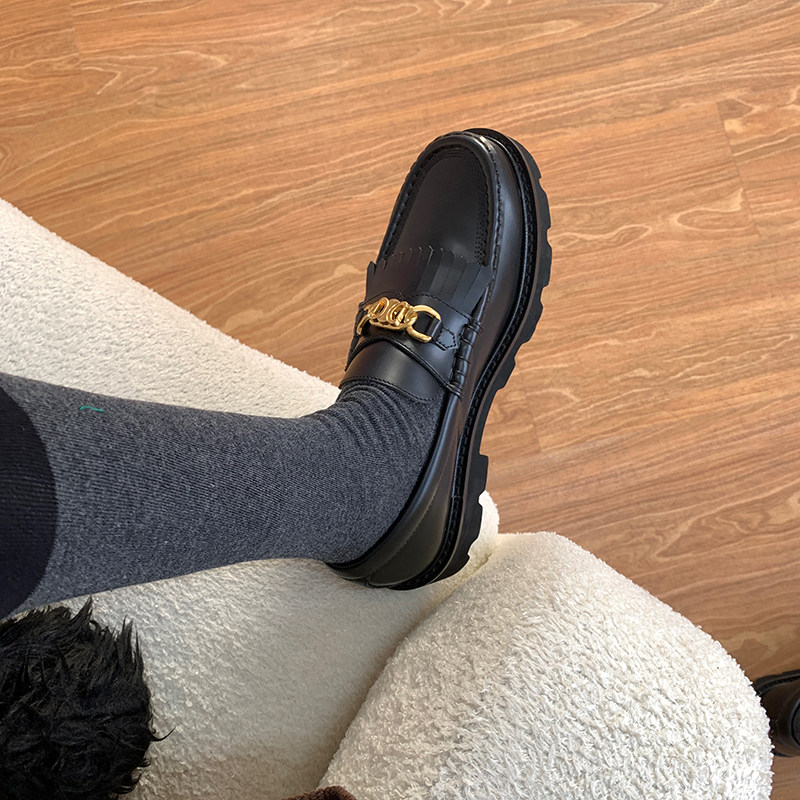 Abao home British thick-soled leather triumphal arch buckle fringe Loaf shoes women's spring new slim little leather shoes