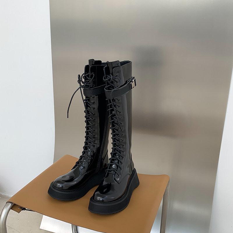 Aberhouse European and American pine skin boots female new thin thin boots tied to cycling boots in autumn