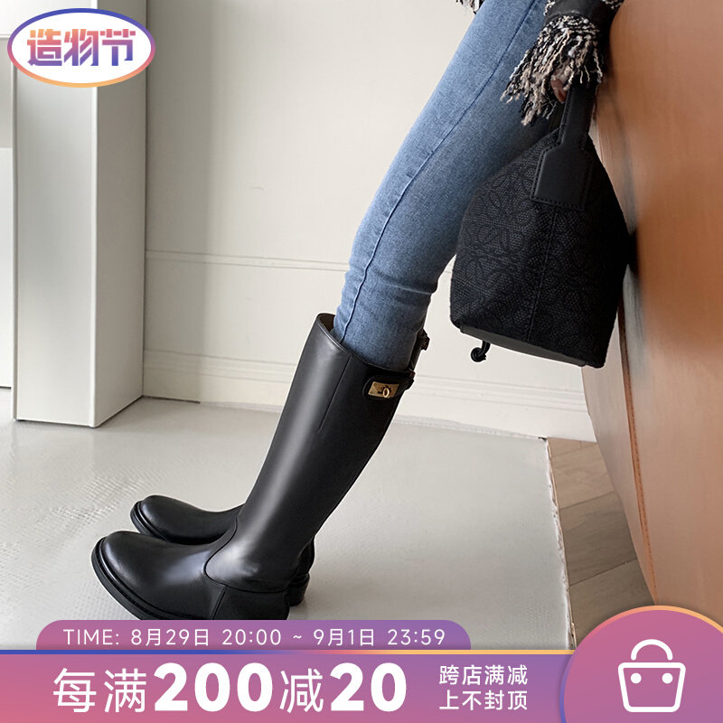 Abaojia sweet and cool slimming back zipper riding boots women's autumn new European and American style high boots leather boots
