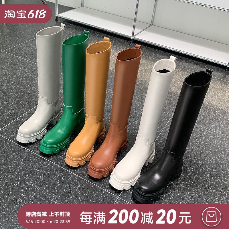 ABaojia European and American head-layer beef leather display slim heightening of thick bottom riding boots female year autumn new round head high cylinder long boot
