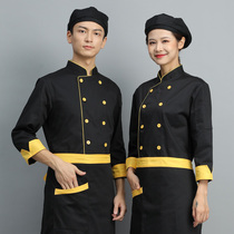 Chef mens long sleeves autumn and winter clothes restaurants restaurants kitchens chefs cooks overalls black double-row