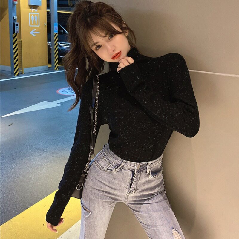 celine pianna half - collar shirt with a long sleeve T - shirt in the body with fashion and thicker knitted tops