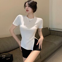 FAIRY MAJE irregularly short sleeve t-shirt women summer 2023 new style design feeling niche open up tops