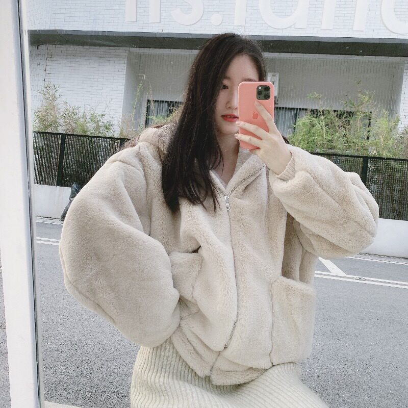 celine pianna rex rabbit fur fur straw coat female winter young models Korean version thickened furry hat blouse