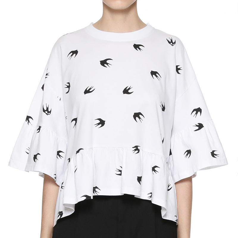 MCQ Alexander McQueen Alexander McQueen vòng tóm cổ bông sen bên ngắn tay T-shirt