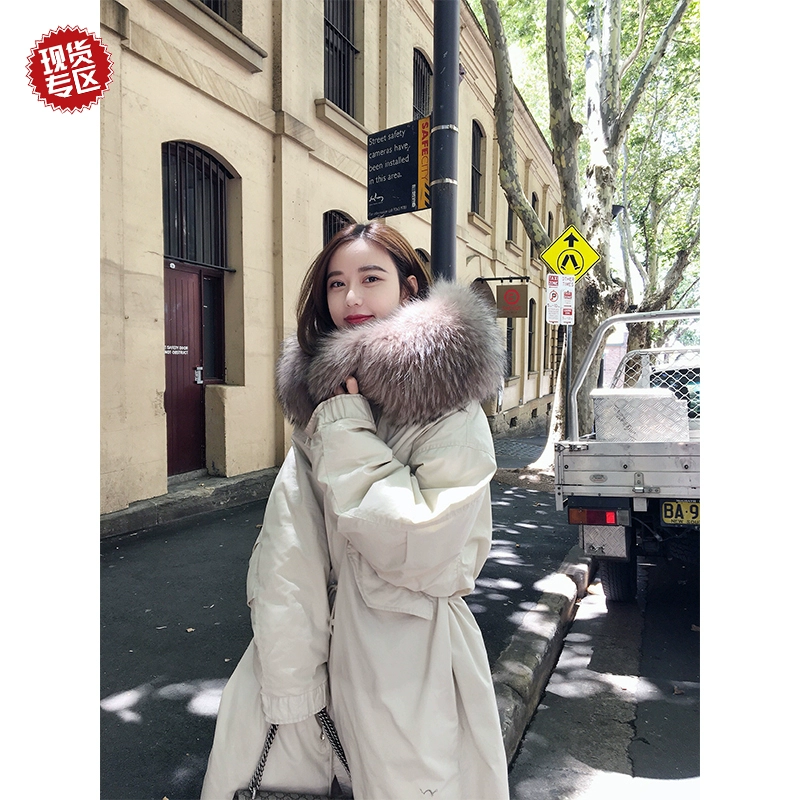 Zhang Beibei ibell mùa đông phiên bản Hàn Quốc của áo khoác lưới màu đỏ nữ 2019 mới hợp mốt buông lơi trên đầu gối xuống giữa áo khoác dài - Xuống áo khoác