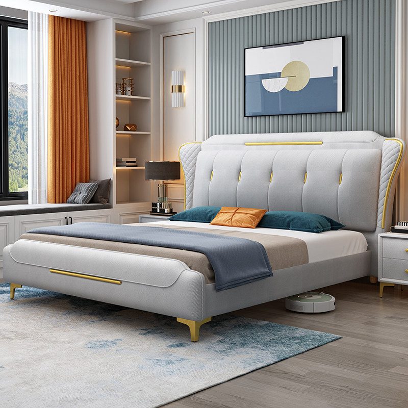 Light luxury Nordic hand-washing technology cloth bed modern simple master bedroom 1.8 meters double bed 1.5 meters soft fabric wedding bed