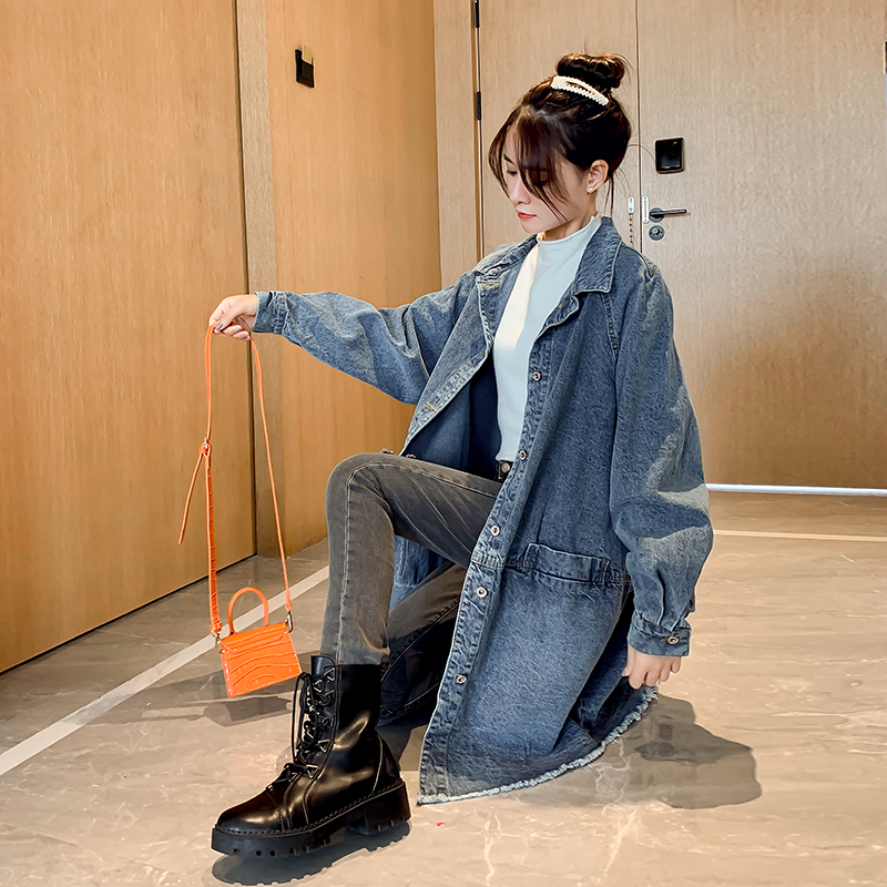 trạm Euro 2020 mùa xuân và mùa thu mới nữ denim jacket của giữa chiều dài áo giản dị đầu mùa thu bf trăm chắn gió thủy triều