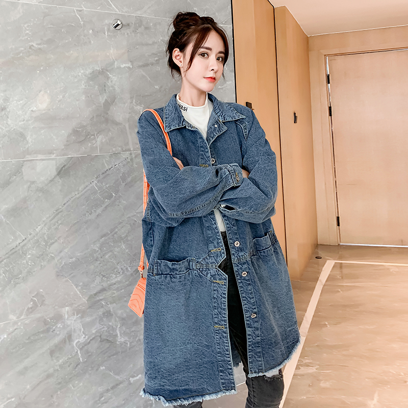 trạm Euro 2020 mùa xuân và mùa thu mới nữ denim jacket của giữa chiều dài áo giản dị đầu mùa thu bf trăm chắn gió thủy triều