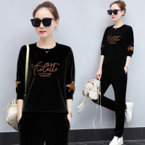 2020 spring and autumn new gold velvet casual sportswear sweater suit female Korean fashion trend two-piece suit