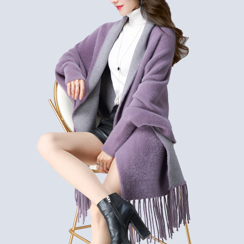 Lady Spring and Autumn Ms Beatty Cashmere Warm Qipao Autumn Winter New High-end with sleeves Cape Knitted Cloak-Taobao