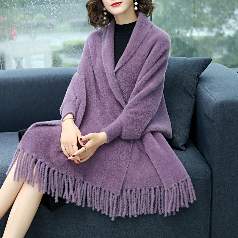 Spring and Autumn Cashmere knitting shawl with high-end warm belt sleeve fall and winter bandgown flowing soda cloak