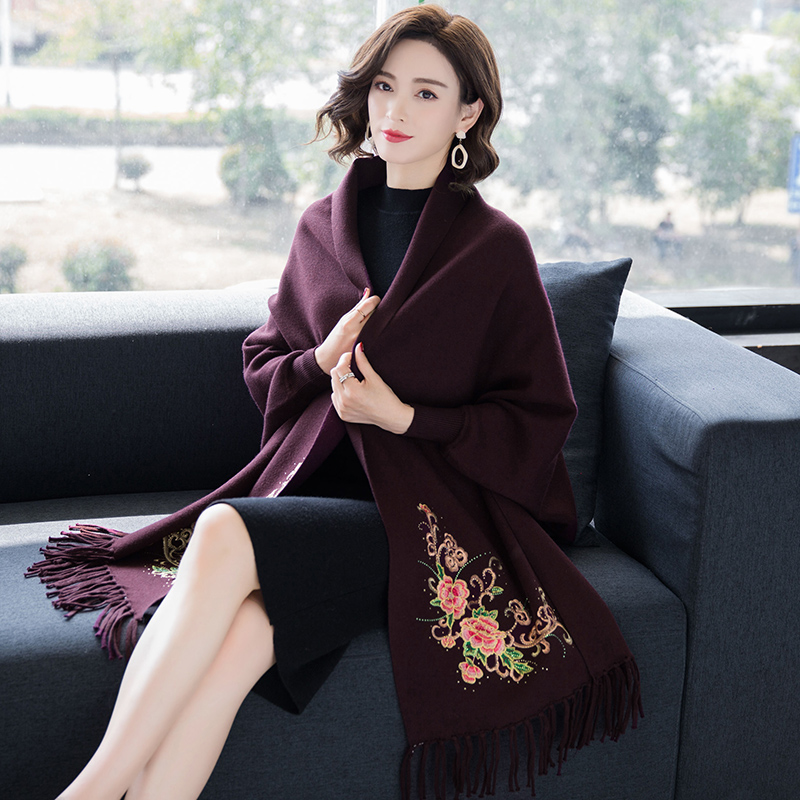 Fall cloak cape Shoulder Jacket Woman Autumn winter Outer lap wool cashmere The cloak can be clothed in knitted embroidered with chewy burqa