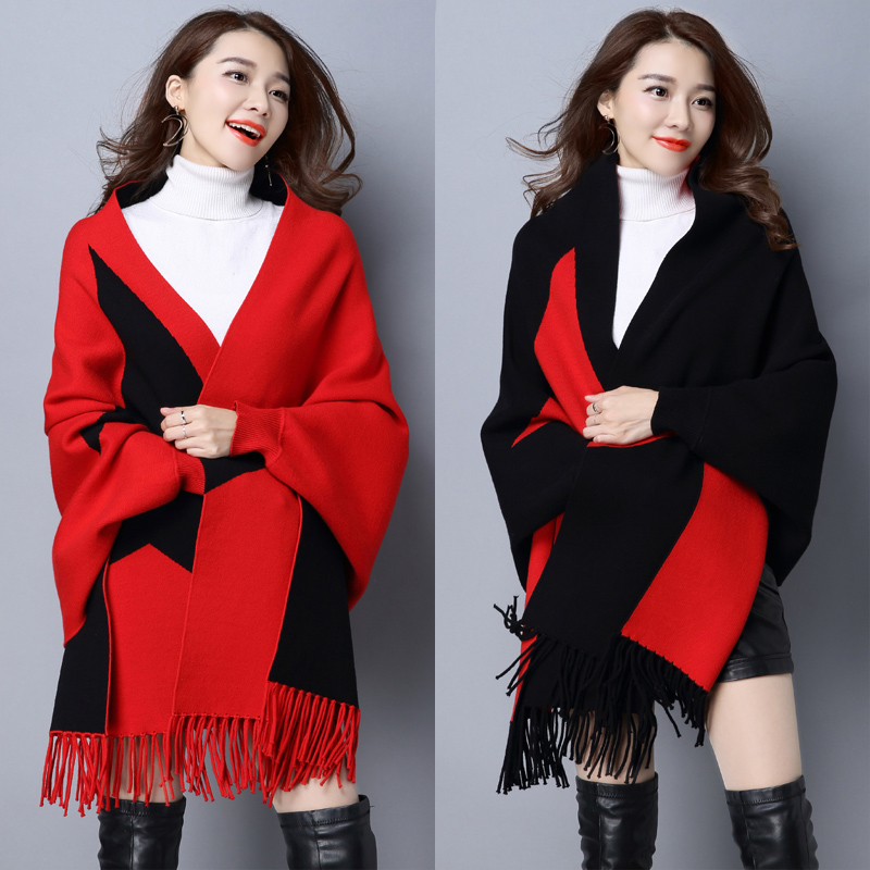 Spring and autumn cloak cape female wool bifacial can be worn with sleeves autumn and winter warm dual-use can be clothed in a cloak with a cloak