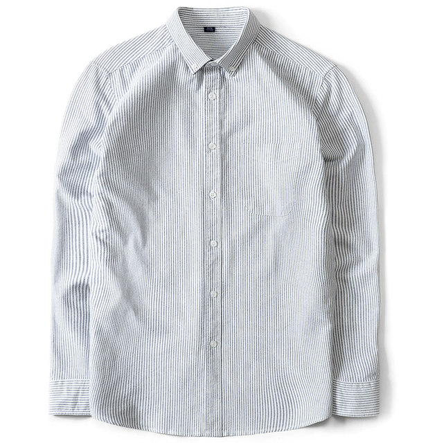 Pure cotton gray vertical stripe shirt trend men's Korean version long-sleeved classic fine check shirt spring and autumn plaid inch shirt