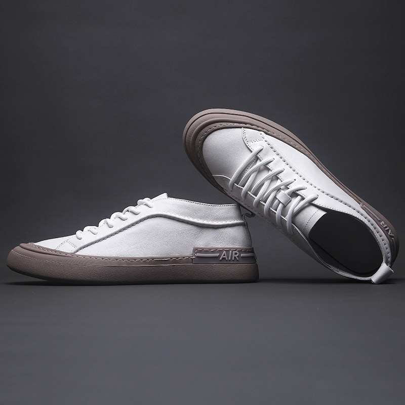European station leather trendy men's shoes summer sports and leisure shoes soft bottom cowhide sneakers fashion breathable white shoes for men