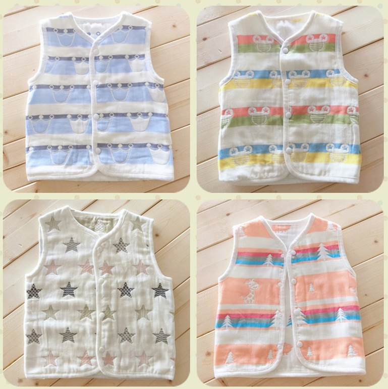 Baby Vest for Boys and Girls, Spring and Autumn Style, Pure Cotton Vest, Children's Vest, Newborn 6-Layer Gauze Vest, Sleeveless Jacket