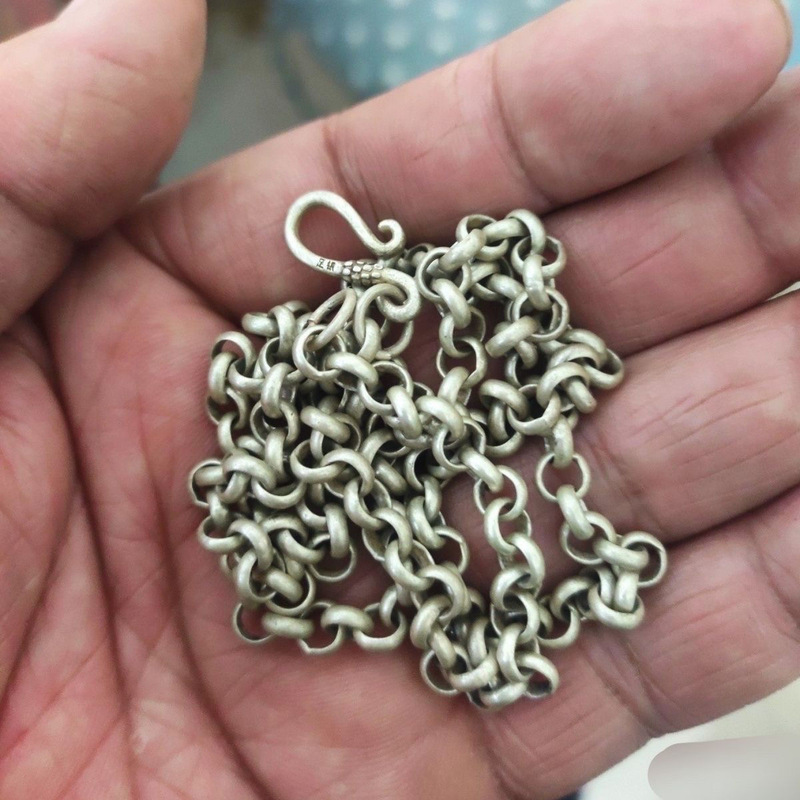 Collect Old Silver Necklaces, Antique Nostalgic Silver Jewelry, Old Goods, Old Silver, Tibetan Silver Chains, Pure Silver Standard 60cm Length.