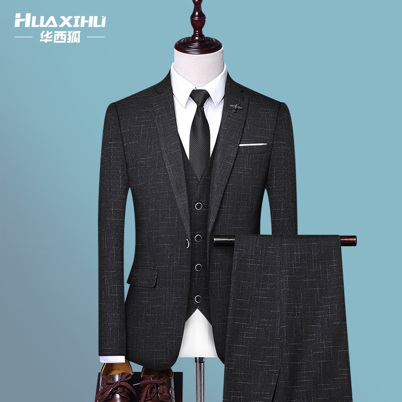 Suit suit men's three-piece Korean slim striped small suit business casual formal suit work suit trend