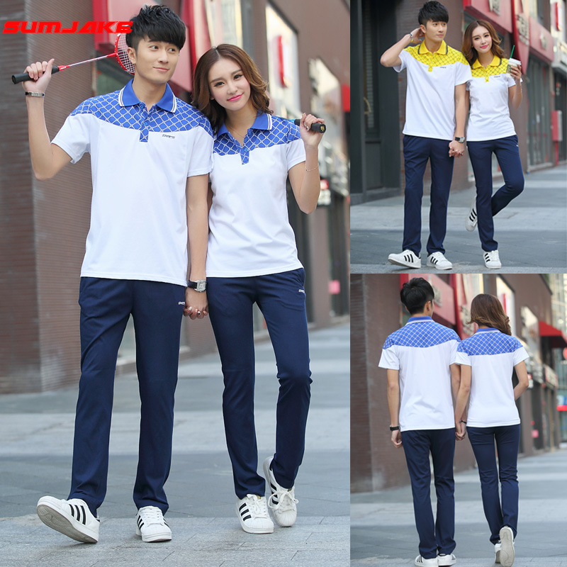New Short Sleeves Long Pants Sport Badminton Suit Men And Women Lovers Casual Suit Table Tennis Suit Knit Cotton