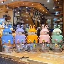 Student Fashion Straws Cups Han Style Cartoon Cute Water Glasses Children Portable Anti Leaking Plastic Cups Nets Red Outdoor Cups