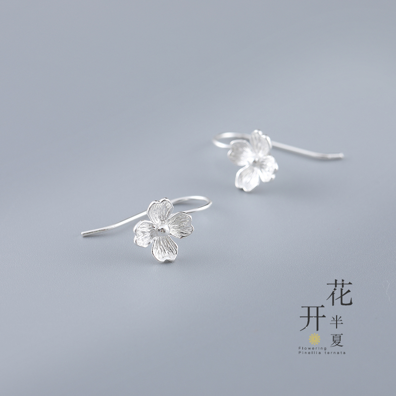 925 Small silver flower ear nails female long - style Korean ear decoration female red ear crash about 2022 earrings