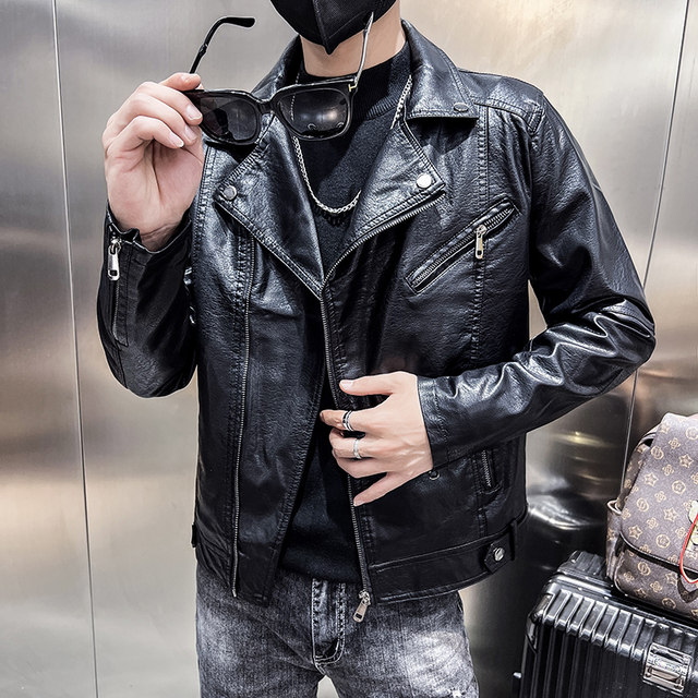 Suit collar leather jacket ຜູ້ຊາຍພາກຮຽນ spring ແລະດູໃບໄມ້ລົ່ນສະບັບພາສາເກົາຫຼີ trendy slim ແລະ handsome ລົດຈັກເດັກນ້ອຍອິນເຕີເນັດສະເຫຼີມສະຫຼອງຜູ້ຊາຍ jacket ຫນັງ