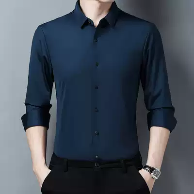 Mulberry silk shirt men long sleeve business autumn thin model 2021 new middle-aged slim solid color silk men's shirt