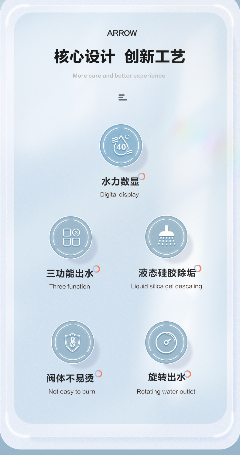 Смеситель для душа 【门店同款】箭牌卫浴淋浴花洒套件家用温度数显淋浴器amg13s36gg ARROW