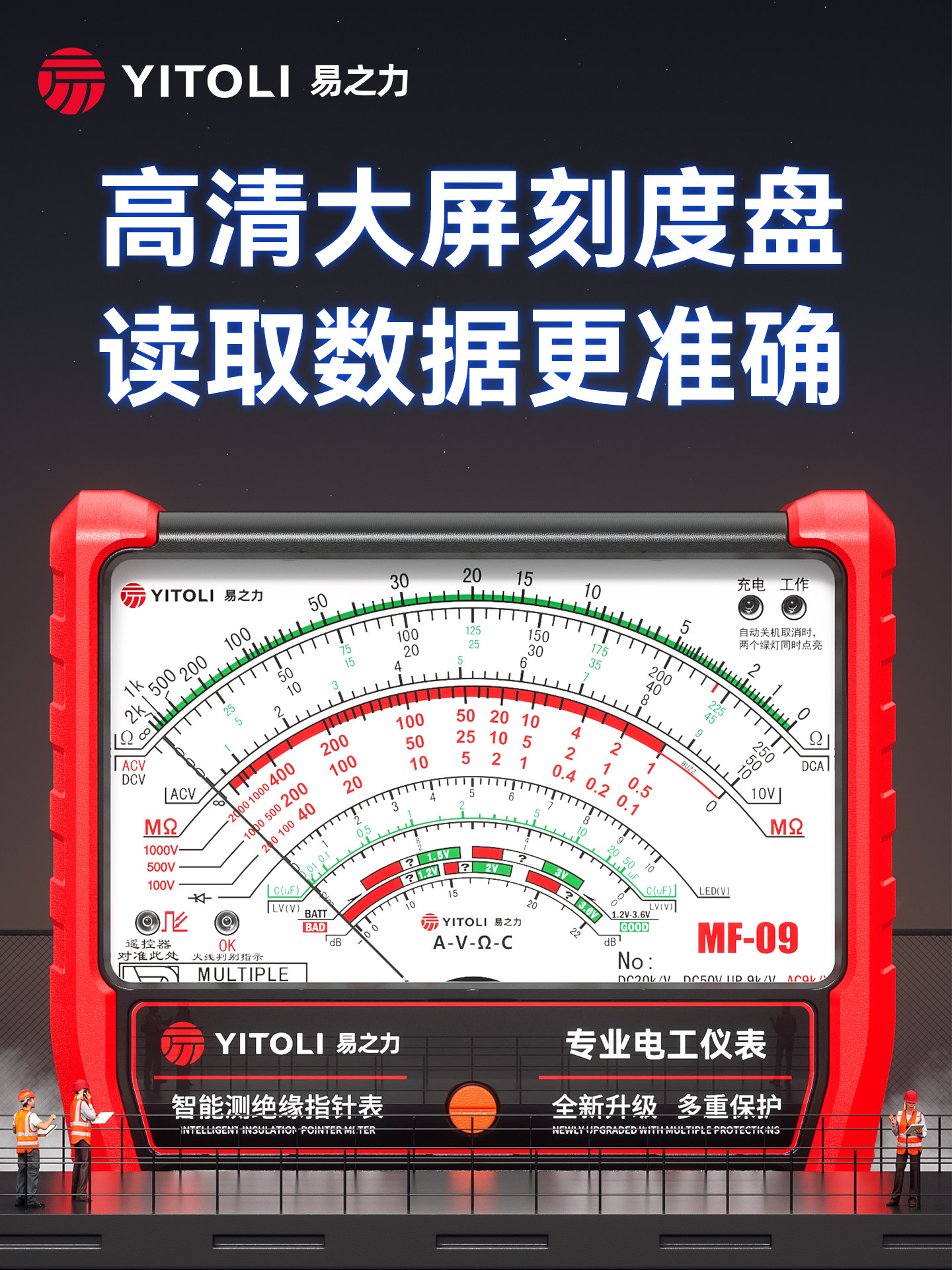Yizhili Mf09 Multimeter Mechanical Pointer Type Insulation Resistance Tester Anti-Burn Igbt Tester Megohmmeter