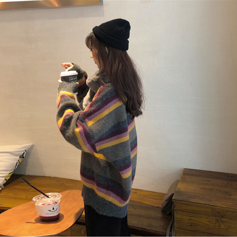 The Christmas sweater women's loose comeback Department of Lazy Wind 2021 New Retro Day Tying the Head of the Lady Exterior Wear