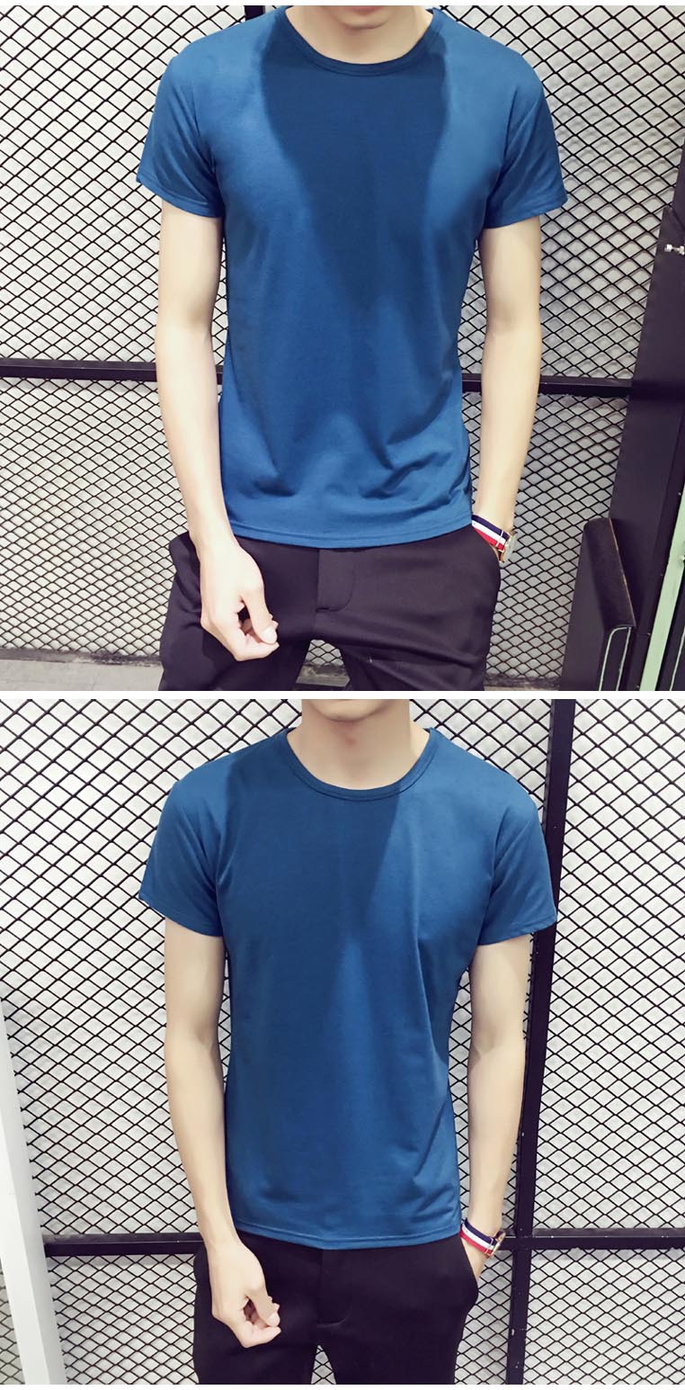 2018 Phiên bản Hàn Quốc của áo thun nam trắng tinh khiết Quần short nam tay ngắn màu rắn cổ tròn Slim t 桖 đáy áo nửa tay áo thủy triều áo polo nam hàng hiệu