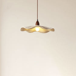 Vintage-Style Cement Lotus Leaf Pendant Light, Mid-Century Japanese Minimalist Zen Dining Room Bar Counter Solid Wood Pendant Light Apea