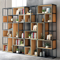 Iron simple office screen partition shelf floor entrance living room solid wood multi-layer storage rack display rack