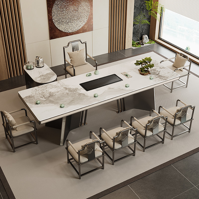 Light Luxury Modern Minimalist Large-Sized Slate Tea Table and Chair Set for Office, High-End Designer Home Large Tea Table