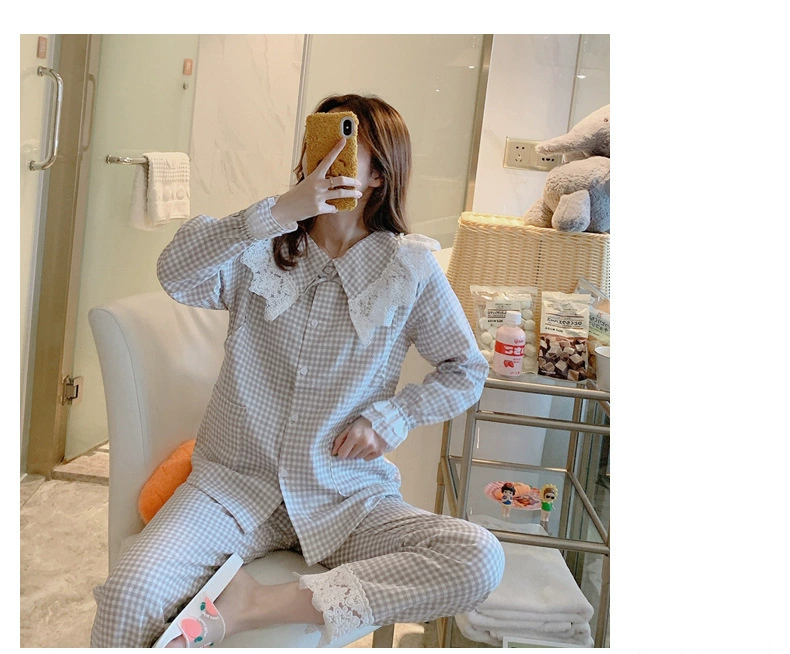 Phụ nữ mang thai mặc vào mùa xuân và mùa thu gạc đôi gạc đôi 2020 cotton kẻ sọc dịch vụ nhà hộ sinh - Giải trí mặc / Mum mặc