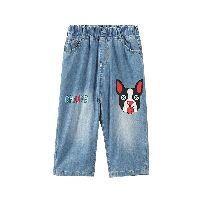 A21 trẻ em ăn mặc mùa hè nam 2020 mới Tide quần Loose Cartoon Thư Printhar Jeans.