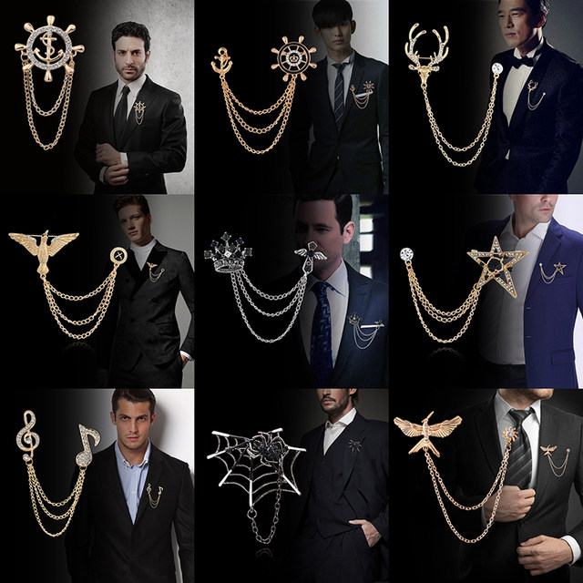 ສະໄຕລ໌ເກົາຫຼີ trendy retro ວິທະຍາໄລ style navy style crown cross wings alloy brooch men and women's badge badge pin