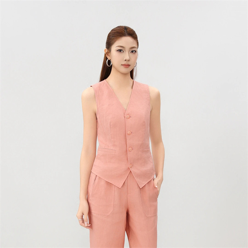 Amash Store Exclusive 2026 Summer New V-Neck Linen Sleeveless Blazer Vest Jacket for Women 5400870