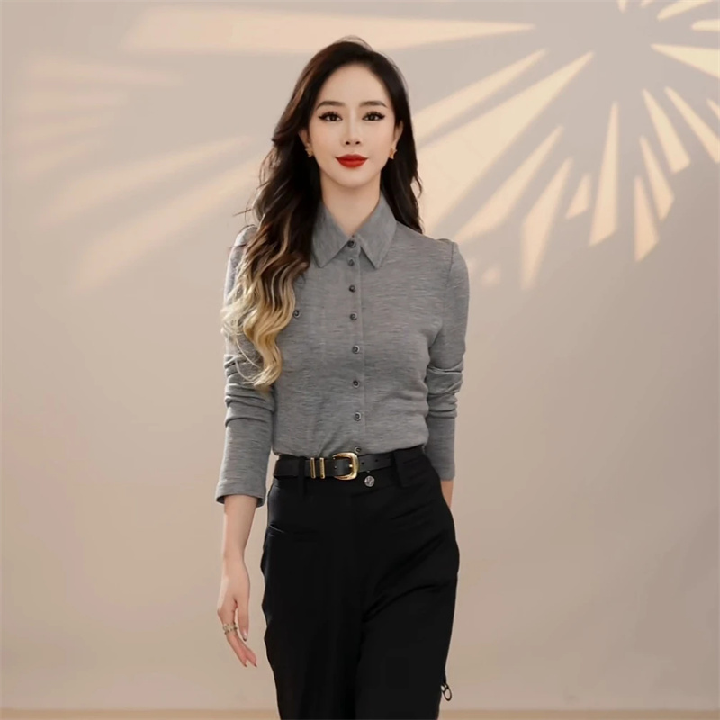 Authentic Gejia Brand Women's Clothing Store 2026 Autumn and Winter New Wool Shirt, Commuter Style, Fleece-Lined Long-Sleeve Shirt Top for Women Authentic Gejia Brand Women's Clothing Store 2026 Autumn and Winter New Wool Shirt, Commuter Style, Fleece-Lined Long-Sleeve Shirt Top for Women