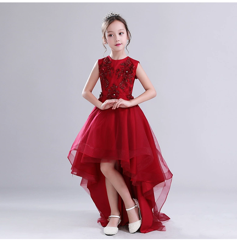 Cô gái ngắn trước khi catwalk công chúa váy trẻ em pettiskirt trang phục piano hoa cô gái đỏ váy váy