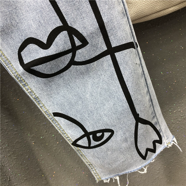 Spring Summer Washed Jeans Women Fashion irregular Print High waist Jeans Loose Casual Straight Jeans Female Long Trousers straight leg jeans