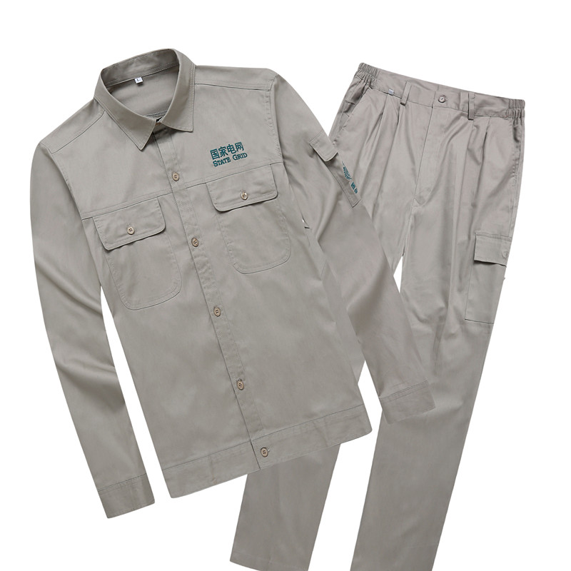 Cotton mới kaki màu be lưới quốc gia mùa hè áo dài tay hàn chống tĩnh điện quần yếm đồ pijama nam