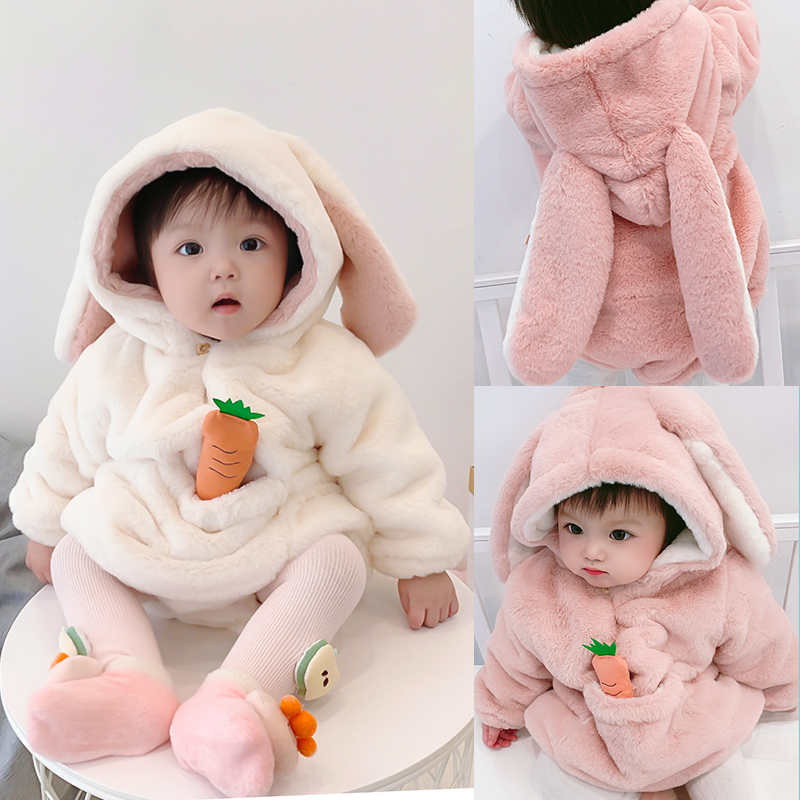 Net red baby clothes winter suit plus velvet warm out bag fart jumpsuit cute super cute girl baby hugging clothes