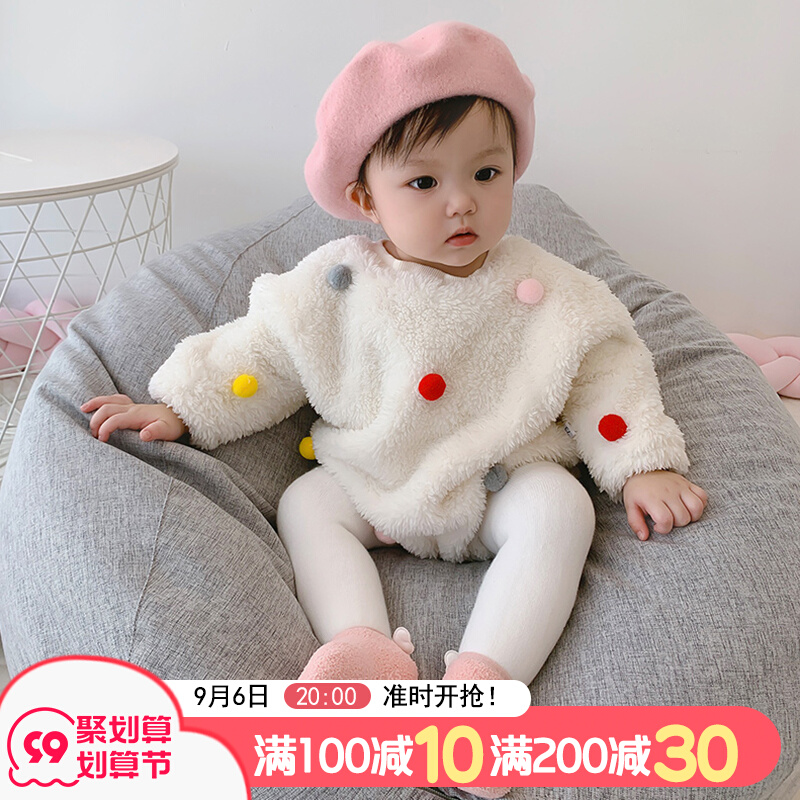 Newborn baby clothes autumn and winter suit plus velvet Korean version to go out cute girl baby Western style princess jumpsuit romper