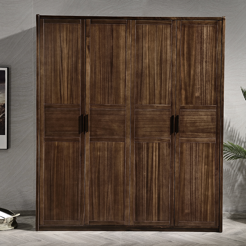 Nordic solid wooden wardrobe black walnut modern minimal household clothes Italian 345 - door bedroom locker