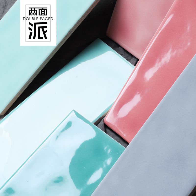 Net red pink personality wall brick simple bar tile kitchen powder room blue wall brick mold bright handmade brick